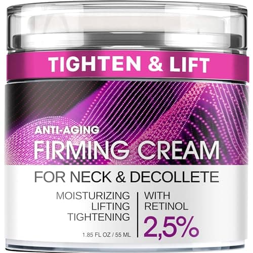 Neck Firming Cream with Retinol, Collagen & Hyaluronic Acid - Anti-Aging Lifting & Tightening Face Moisturizer for Neck, Décolleté & Facial Skincare - Women & Men - 1.85 Fl Oz