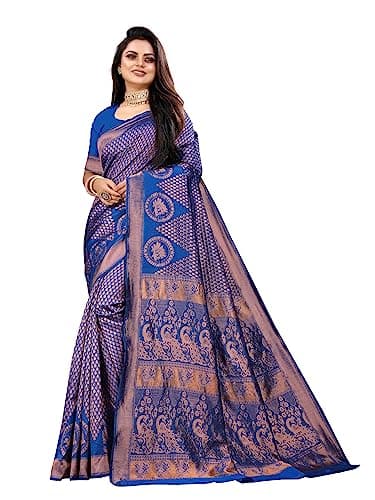 Vedant Vastram Women's Designer Banarasi Litchi Silk Saree For Women (Pankhudi Royal Blue)