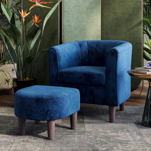 LINSY Accent Chair with Ottoma...oom Reading Room, Velvet, Blue