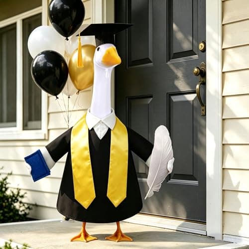 Teeanzo Graduation Porch Goose Outfit for 23" Porch Goose Holiday Graduation Gown Costume Party Outdoor Garden Patio Yard Lawn Art Decoration (Black)