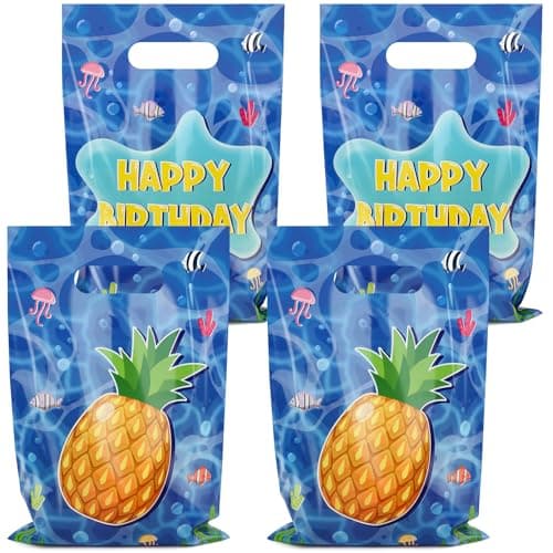 50 Pieces Pineapple Gift Bag Plastic Under The Sea Jellyfish Seaweed Bag Happy Birthday Party Gift Bags Party Favors for Kids Hawaii Theme Birthday Party Decoration Under The Sea Birthday Party Supplies