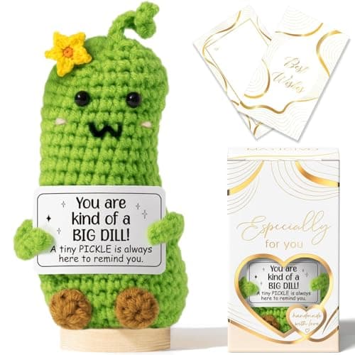 Emotional Support Crochet Plush Positive Pickle Inspirational Cheer Gifts for Women,Handmade Crochet Pickle Gift Thank You Birthday Mothers Day Teacher Appreciation Gifts for Coworker Nurse Mom Friend