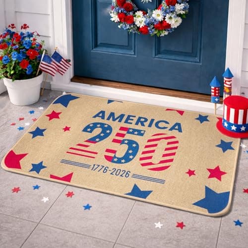 Zuicxlsy Patriotic Door Mat - 250th Anniversary Doormat,4th of July Door Mat with Stars,Non-Slip Patriotic Fourth of July Door Mats for Front Porch Entryway Independence Day Decor,17.7 X 29.5 Inch