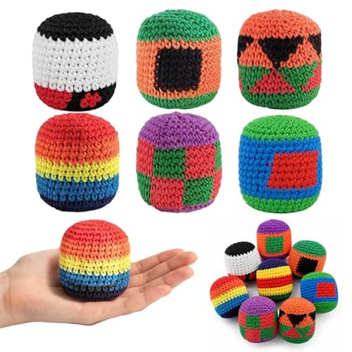 6PCS 2026 Upgraded Handmade Knitted Footbag,Multicolored Geometric Crochet Juggling Balls,Soft Cotton Ready-to-Use Footbags for Adults Beginners Outdoor Leisure Play(Random Color)