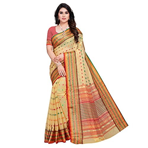 Sidhidata Women's Kota Doria Cotton Manipuri Saree With Unstitched Blouse Piece (U Chiku)