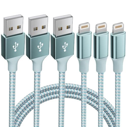 3 Pack 10 FT iPhone Charger Fast Charging Cord MFi Certified Lightning Cable Nylon Braided iPhone Charger Cord Compatible with iPhone 14 13 12 11 Pro Max XR XS X 8 7 6 Plus SE and More(Light blue)