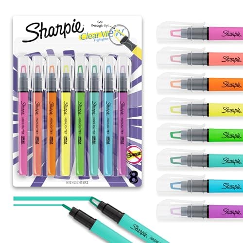 Sharpie Clear View Stick Highlighters, See-Through Chisel Tip, Assorted Fluorescent Colors, 8 Count - School, Home, and Office Use, Teacher Supplies
