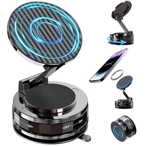 NZKEEYZI Phone Holders for Your car, Car Phone Holder for Magsafe[Upgraded Suction & Magnetic], 360° Adjustable Magnetic Car Phone Mount Compatible with iPhone & Android, Carbon Fiber Deep Brown