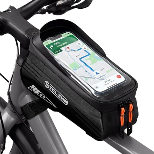 Kinetrail Bike Phone Bag with TPU Sensitive Touch, Waterproof Top Tube Bicycle Front Frame Bag, 1.9L Large Capacity EVA Hard Shell Mount Bike Phone Holder Bag Under 7", Handlebar Bag Bike Accessories