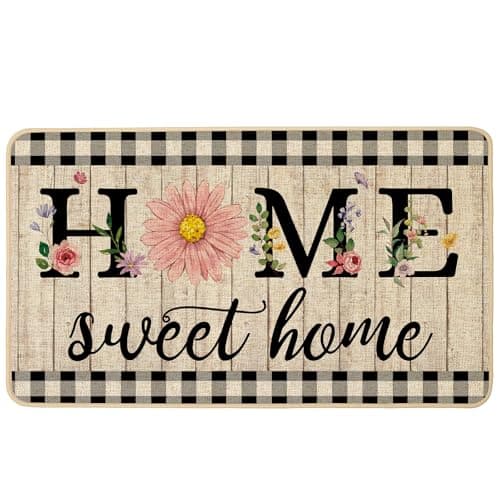 ORTIGIA Home Sweet Home Doormat Indoor Outdoor Spirng Summer Daisy Welcome Door Mats Pink Floral Non-Slip Durable Entrance Mat for Home Entrance Outside Entry Yard Floor Patio 17x29 INCH