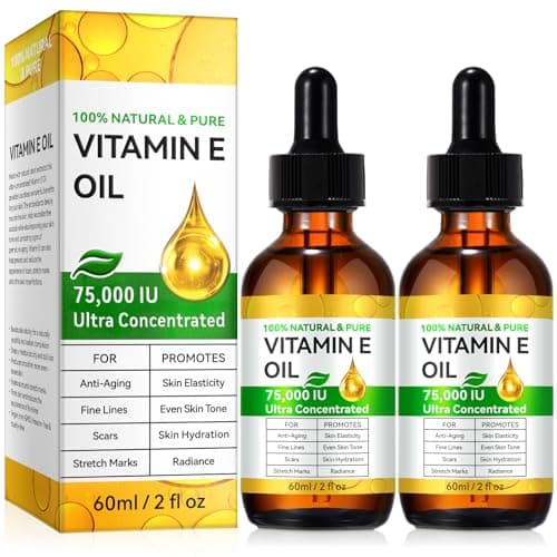 2PACK Vitamin E Oil for Face,100% Pure Vitamin E Oil,Organic Pure Vitamins E Oils,75,000 IU for Plump Skin,Body - Natural Antioxidant for Dryness, Wrinkles, Scars & Stretch Marks