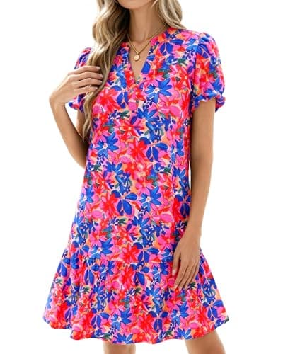 dowerme Women's Puffy Sleeve V-Neck Loose Floral Print A Line Boho Mini Babydoll Dress w/ Pockets(Various) $18.49 + Free Shipping w/ Prime or on $35+