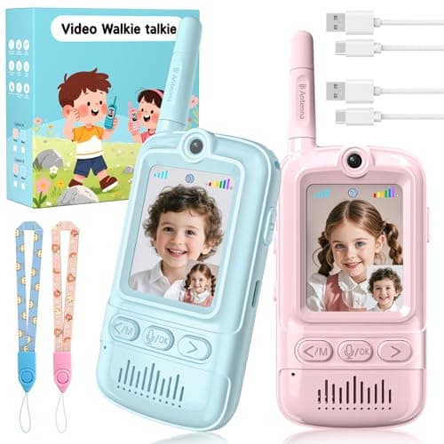 Artman Video Walkie Talkies for Kids, 2 Pack Rechargeable Walkie Talkies with Screen, Long Range Two Way Radios Toys for Family Games, Outside, Camping, Birthday for Boys Girls Ages 3-12 (Blue & Pink)