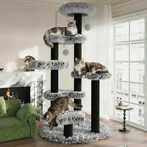 SHA CERLIN 61.5in Cat Tree Tow...Indoor Feline, Black and White