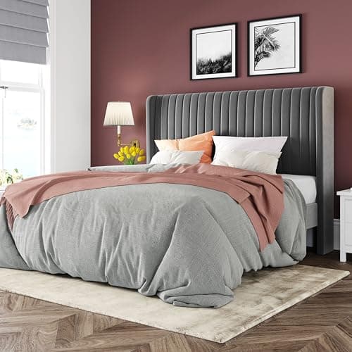 Allewie Full Size Velvet Bed F...ring Needed/Easy Assembly/Grey
