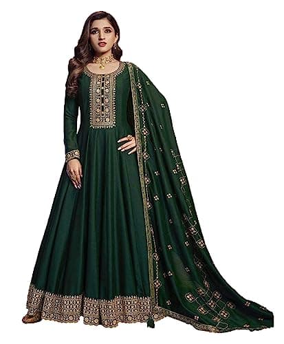 STELLACOUTURE Indian Silk Material Party/Wedding Night Ready to Wear Full Gown Salwar Kameez Suit for Women 2631-O (Green, 40)