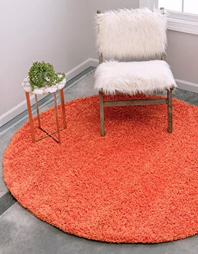 Unique Loom Solid Shag Collect...ug (5' 3" Round, Tiger Orange)