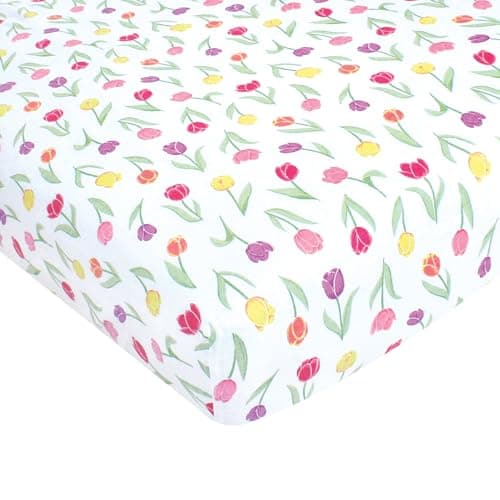 Hudson Baby Unisex Baby Cotton...Sheet, Spring Tulips, One Size