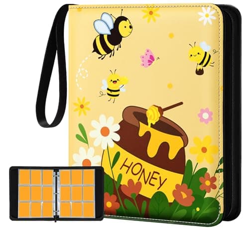 Gurgitat for 9 Pocket Trading Card Binder for 900 Cards - Cute Large Capacity Card Collection Album Folder with Zipper for Women Girls Teens Honey Bee Design for Sports, TCG, Game Cards