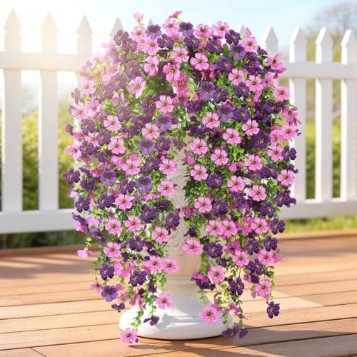 Doxcore Artificial Hanging Flowers for Outdoors, 6PCS Faux Silk Artificial Flowers for Outdoors, UV Resistant Fake Flowers, No Fade Trailing Greenery, Decor for Home Porch Patio Balcony Garden Yard
