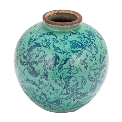 Creative Co-Op Round Decorativ...ith Transferware Pattern, Aqua