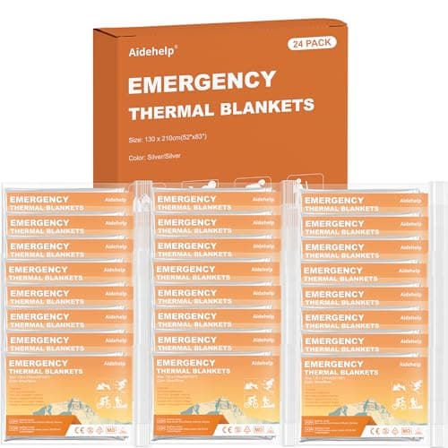 Aidehelp 24 Pack Emergency Blankets - Mylar Thermal Space Blankets for Survival and Protection - Ideal for Camping, Outdoors, Hiking, Rescue, Marathons