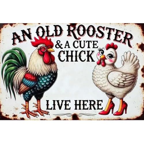5D Diamond Art Painting Kits for Adults, An Old Rooster & A Cute Chick Live Here Chicken Art Kits For Beginner,DIY Vintage Full Round Gem Crystal Art Paint by Diamond Home Wall Decor12X16inch