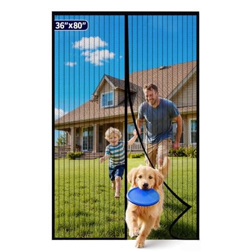 Kitsure Magnetic Screen Door - 36.0'' x 80.0'' Retractable Screen Door Mesh for Entry Door or Sliding Door, Pet & Kid Friendly, Hands-Free Closure Keeps Bugs Out & Lets Breeze in, Stripe Black