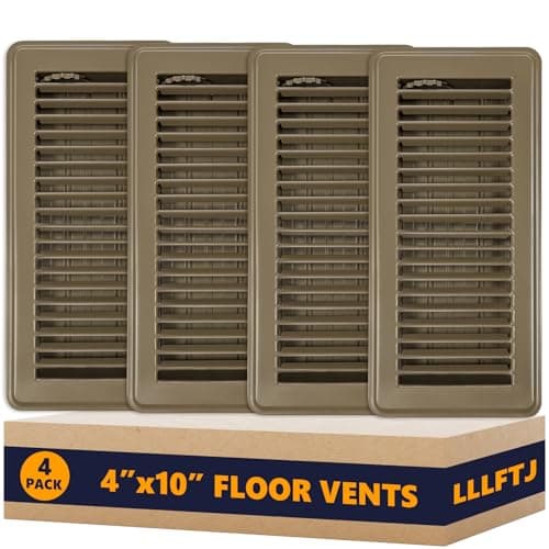 4 Pack Floor Vent Covers, Floor Register 4" x 10", Adjustable Decorative Vent Covers for Home Floor, Ceiling or Sidewall Vent, Rust-Proof Heavy Duty Walkable Steel Floor Vents (Brown 4'' x 10'')