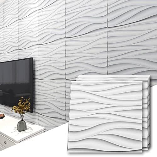 Art3d 19.7" x 19.7" (Pack of 12) Wall Panel Wavy, White