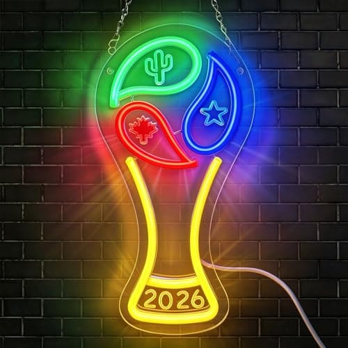 2026 Soccer World Cup Neon Signs,Soccer Neon Signs,World Cup Trophy Neon,Dimmable LED Neon Signs for Wall Decor,Soccer Trophy Shape Light Up Signs,Football Fans Night Light,for Bar,Room,Sports Party