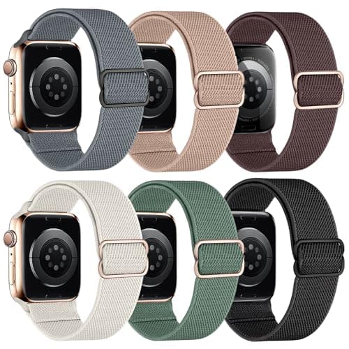 MITERV 6 Pack Stretchy Solo Loop Compatible with Apple Watch Band 38mm 40mm 41mm 42mm 44mm 45mm 49mm Women Men,Soft Nylon Elastic Braided Strap Wristband for iWatch Series Ultra 10 9 8 7 6 5 4 3 2 1 SE
