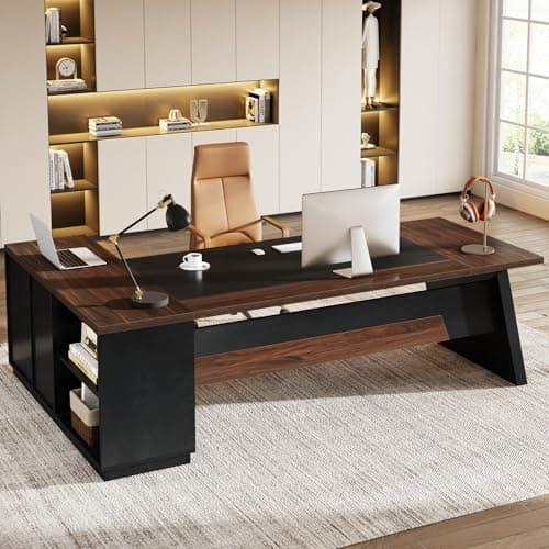 Tribesigns 78" L-Shaped Execut...r Home Office (Walnut & Black)