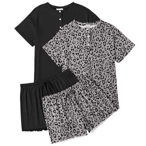 Ekouaer 2 Pack Womens Pajama Sets Short Sleeve Sleepwear Top with Shorts Pjs Soft Comfy Loungewear S