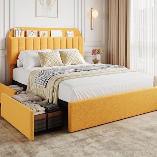GarveeHome Full Bed Frame with... Needed, Easy Assembly, Yellow