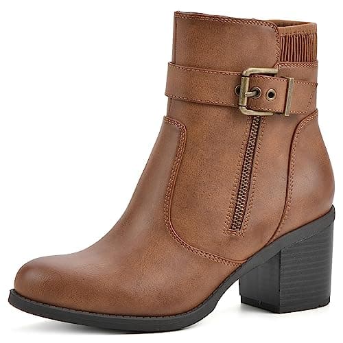 WHITE MOUNTAIN Women's Shoes D...eel Bootie, Dk.Tan/Smooth, 9 M