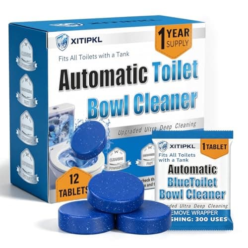 12 Tablets Toilet Bowl Cleaner Tablets for Tank – Automatic Toilet Tank Cleaner Tablets, Blue Toilet Tablets for Hard Water & Toilet Ring Removal, Deodorizing Toilet Tablets, Septic Safe, 300 Flushes