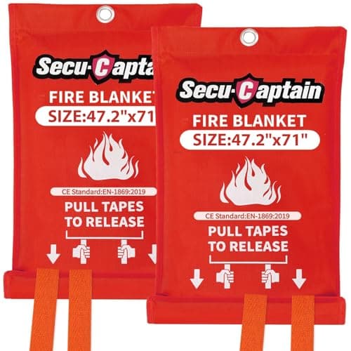 SecuCaptain Emergency Fire Blanket for Home - 2 Pack 47.2"x71" X-Large Flame Retardant Blankets with Fireproof Tabs for House Camping Kitchen Fire Protection Survival Safety