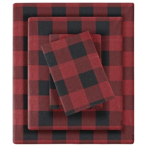 Woolrich Flannel Cotton Sheet ...t Red/Black Buffalo Check King