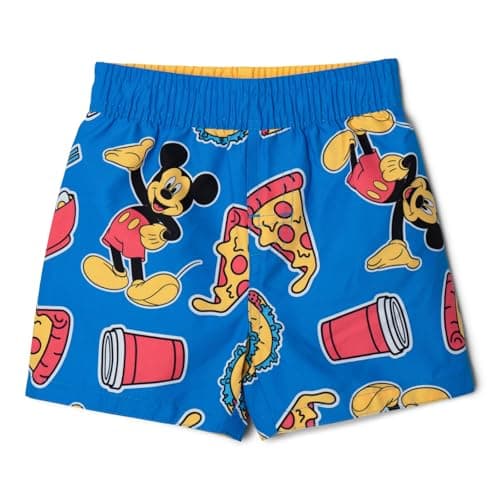 Disney Mickey Mouse Toddler Boys Swim Trunks Bathing Suit UPF 50+ Blue Food 2T