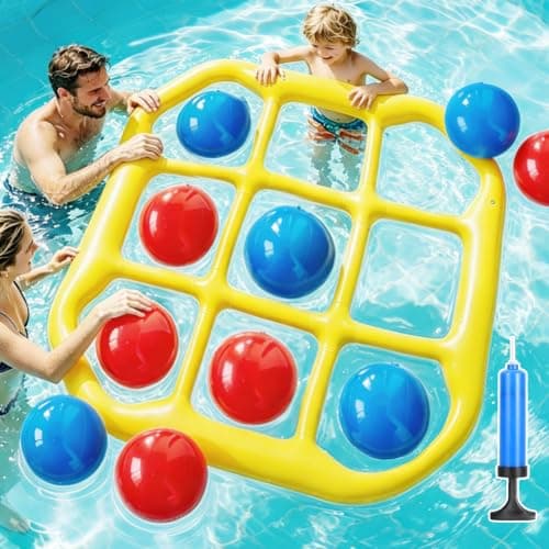 sniqafo Tic Tac Toe Pool Toys Games, Giant Floating Tic Tac Toe Game Float with 10 Balls – Summer Outdoor Beach Lake Yard Field Day Games – Party Toy Floats for Adults Family, 2-10 Players