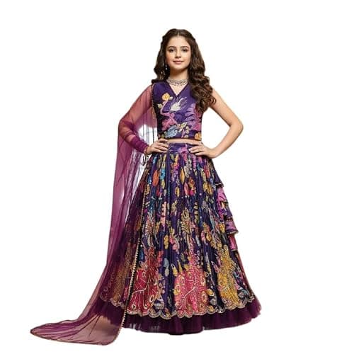 Girls Indian Ethnic Wear Lehenga Choli for Kids Festival Wear And Function Wear For Girl. (purple, 9-11 years)