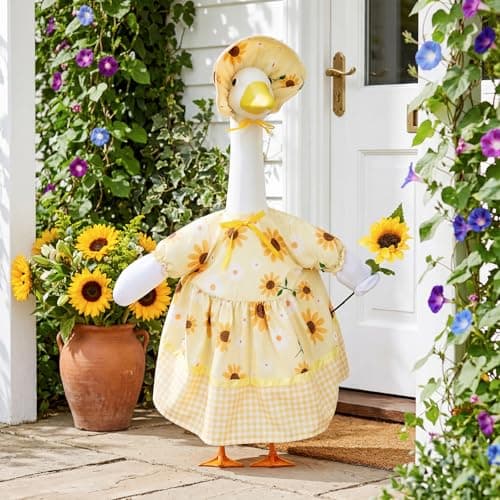 Bafeil Porch Goose Summer Outfit for 23 Inch Lawn Statue, Costume for Cement Plastic Goose Statue, Spring Summer Sunflower Sculpture Dresses Clothes for Garden Yard Patio Sunflower Party Decor