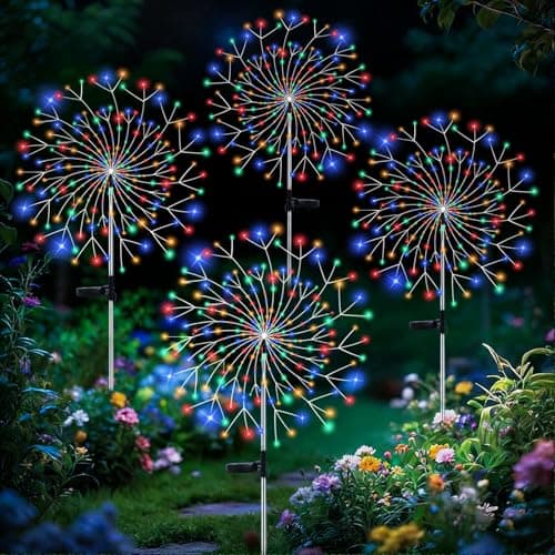 Solar Garden Lights Outdoor 4 Pack 210 LED Firework Lights Decor Multicolor