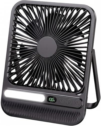 BIVBTP 8000mAh 28hrs Portable Travel Fan, 7in Ultra-Thin Quiet Rechargeable Battery Operated Powered Desk Fan with Timer & LED Display for Bedroom, Office, Camping,Cruise Approved