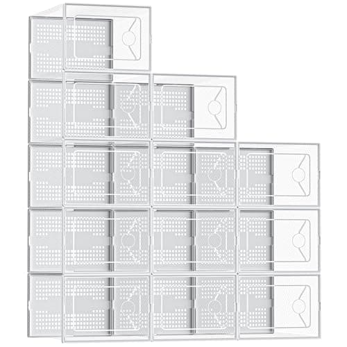OLIXIS X-Large Shoe Storage Boxes, 12-Pack Clear Stackable Shoe Organizers with Lids, Sneaker Display and Storage Containers for Closet, Under Bed, Entryway, White
