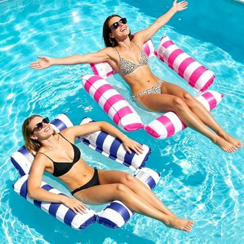 Korlon Tec 2 Pack Pool Floats Adult, 4-in-1 Multi-Purpose Inflatable Pool Floats Water Hammock Lounge Chair, Pool Rafts Floaties for Adults Swimming Summer Lake Beach