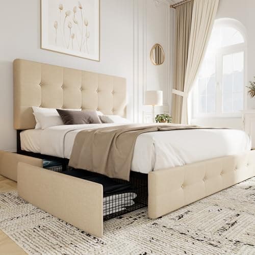 Allewie Upholstered Queen Size...t, No Box Spring Needed, Beige