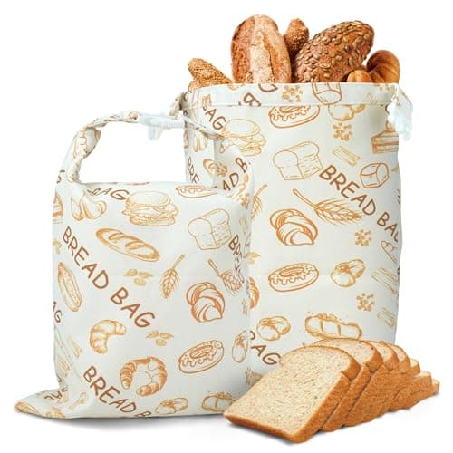 2 Pack Bread Bags For Homemade Bread,Cotton Beeswax Bread Bags For Sourdough,Waxed,Reusable Cloth Bread Bag With Locks For To Go Picnic Food Packaging