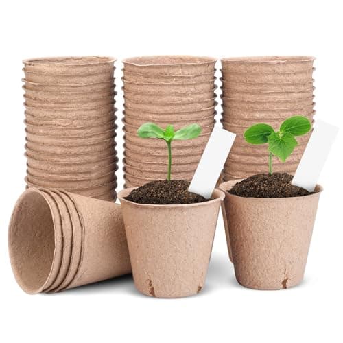 ARGCONNER 40 Pack Peat Seedling Pots for Garden Seed Starting, 3.15 Inch Biodegradable Nursery Pots with 10 Plant Labels for Flowers, Herbs & Vegetables